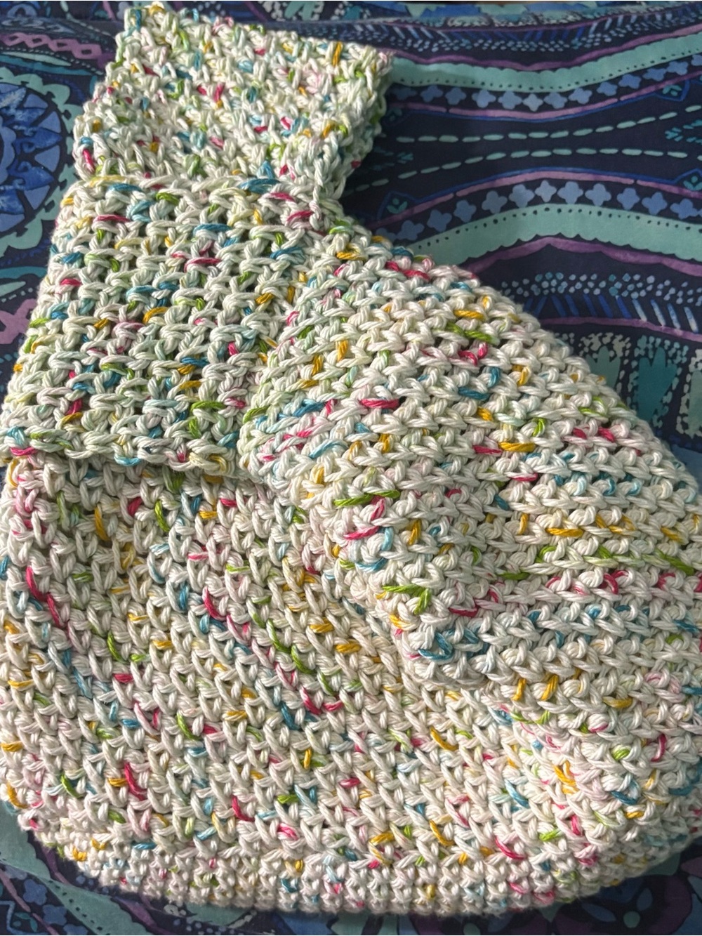 Hand-Crocheted Speckled Cream Japanese knot bag
